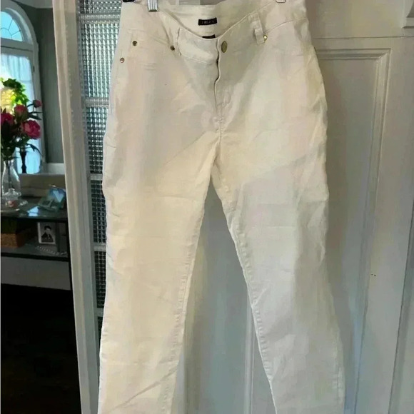 Iman white denim jeans stretch bootleg size 12 average length - Picture 1 of 12